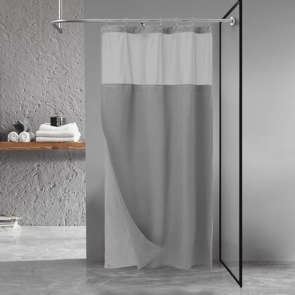 N&Y HOME Stall Waffle Shower Curtain with Snap-in Fabric Liner & Hooks Set - 36" x 72" Small Shower Stall Size, Hotel Style & Mesh Top Window, Machine Washable - 36x72, Gray