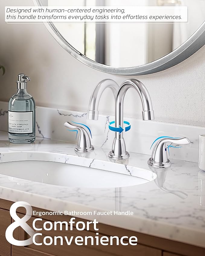 ARCORA Bathroom Sink Faucet 3 Hole, 8 Inch Widespread Bathroom Faucet, Chrome Bathroom Faucet with Pop Up Drain and Supply Lines