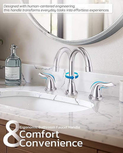 ARCORA Bathroom Sink Faucet 3 Hole, 8 Inch Widespread Bathroom Faucet, Chrome Bathroom Faucet with Pop Up Drain and Supply Lines
