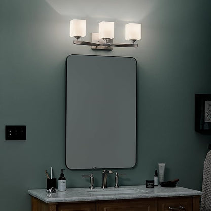 Kichler Marette 22.75" Vanity Light in Brushed Nickel, 3-Light Modern Bathroom Light with Satin Etched Cased Opal Glass, (22.75" W x 8" H), 55002NI