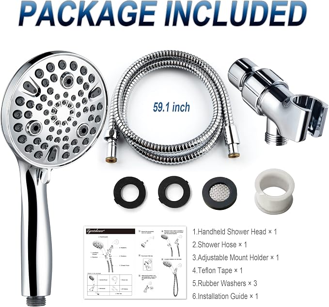 Shower Head with Handheld,High Pressure 10 Spray Modes Showerhead,Chrome | 4.7”Detachable Showerhead Set with 5ft Hose, Adjustable Bracket and Built-in Power Wash to Clean Tub, Tile & Pets - Chrome