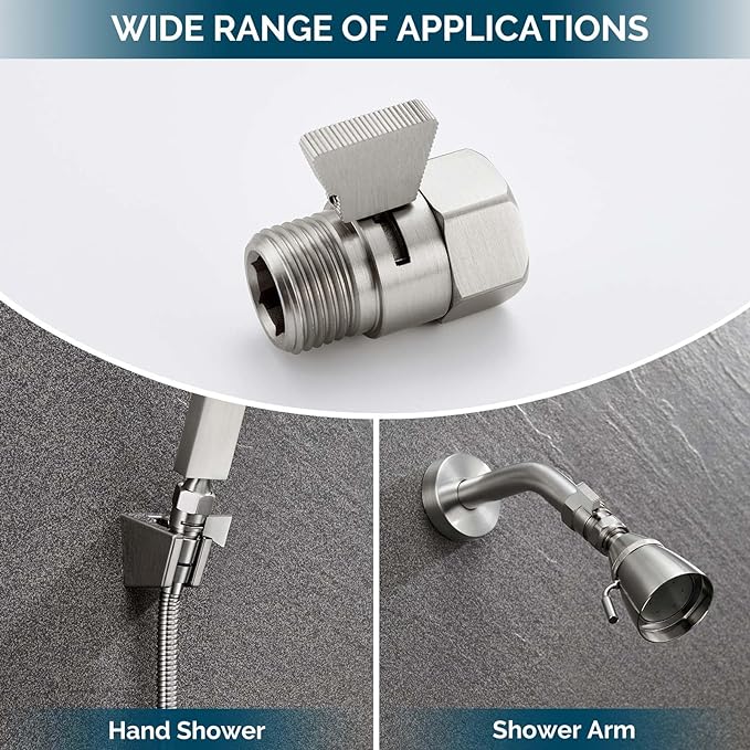 Angle Simple Shower Head Shut Off Valve, Flow Restrictor, Brushed Nickel | Robust Brass Water Flow Regulator G 1/2, Control Water Volume Pressure Reducer for Handheld Shower or Bidet Sprayer