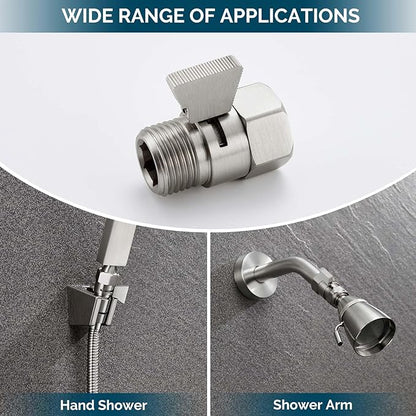 Angle Simple Shower Head Shut Off Valve, Flow Restrictor, Brushed Nickel | Robust Brass Water Flow Regulator G 1/2, Control Water Volume Pressure Reducer for Handheld Shower or Bidet Sprayer