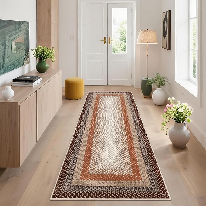 Imitation Braided Collection-Print Washable Runner Rug 2x6 Runners for Hallway Entryway Rug Modern Non Slip Kitchen Rugs Bathroom Rugs Soft Stain Resistant Carpet for Bedroom Laundry 2'x6'