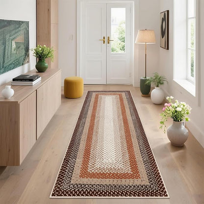 Imitation Braided Collection-Print Washable Runner Rug 2x6 Runners for Hallway Entryway Rug Modern Non Slip Kitchen Rugs Bathroom Rugs Soft Stain Resistant Carpet for Bedroom Laundry 2'x6'