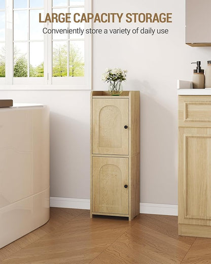 Bathroom Storage Cabinet, Small Corner Floor Cabinet with 2 Doors and Adjustable Shelf, Narrow Toilet Paper Cabinets, Bathroom Organizer for Small Spaces, 7.9" D x 9.8" W x 29.5" H Yellow
