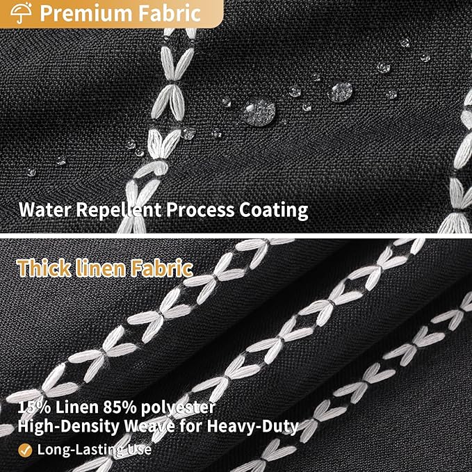 Boho Striped Tassel Linen Shower Curtain,3D Embroidery Stripe Black,54x72 | Wide Stall,310GSM Linen Texture Heavy Duty Cloth,Water Repellent,Chic Cottagecore French Rustic Farmhouse,Wrinkle Resistant