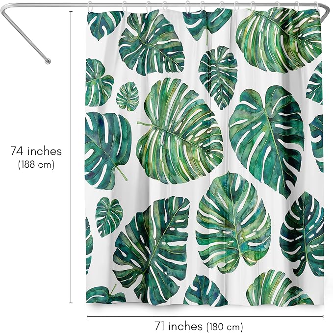 Americanflat 71x74 Botanical Shower Curtain - Water-Resistant Long Shower Curtain with Durable Metal Grommets and 12 Hooks - 100% Polyester - Ivory and Green Bathroom Curtains