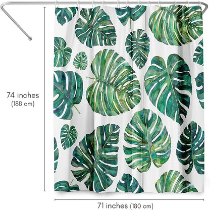 Americanflat 71x74 Botanical Shower Curtain - Water-Resistant Long Shower Curtain with Durable Metal Grommets and 12 Hooks - 100% Polyester - Ivory and Green Bathroom Curtains