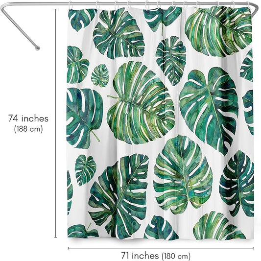 Americanflat 71x74 Botanical Shower Curtain - Water-Resistant Long Shower Curtain with Durable Metal Grommets and 12 Hooks - 100% Polyester - Ivory and Green Bathroom Curtains