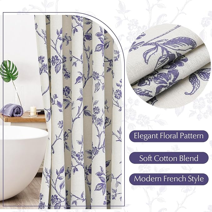 MitoVilla Small Stall Shower Curtain Set 36 x 72, Narrow Half Cotton Floral Cottagecore Spring Shower Curtains for Bathroom, Modern Farmhouse Country Plant Leaves Bathroom Décor