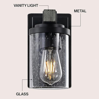 JONATHAN Y 4.5" Black/Gray Oak Wood Finish 1-Light LED Vanity Light, Rustic Farmhouse Sconce, Clear Seeded Glass Shade, Industrial Wall Lamp for Bathroom Mirror, Kitchen Sink, LED Bulb (JYL7507B)