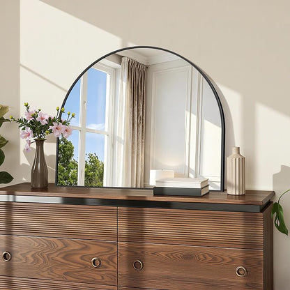 COFENY Arched Mirror, 28’’x24’’ Wide Black Arch Mirrors for Bathroom Sink, Bathroom Vanity Mirror with Metal Frame, Modern Wall Mounted Mirror for Bedroom Living Room Mantle Entryway