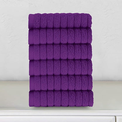 Elegant Comfort 100% Turkish Cotton Corduroy Ribbed Luxury Washcloths 6 Pack Soft 13 x 13 Inch - Higly Absorbent, Durable, Quick Dry, Spa Premium Hotel Quality for Bathroom or Travel, Purple