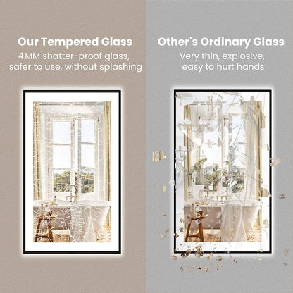 LED Bathroom Mirror, 24"x32" Frontlit&Backlit, Controlled Separately | Black Metal Frame, Stepless Dimmable, Anti-Fog, HD Reflection, Shatter-Proof, 3 Colors Lighting, Memory, UL Listed