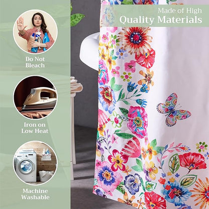 Maison d' Hermine Shower Curtain 100% Cotton One Panel 70"x72" Washable Fabric Shower Curtains for Bathroom, Easy Hanging with 12 Button Holes - Spa Easter Gifts (Happy Florals - High Summer)