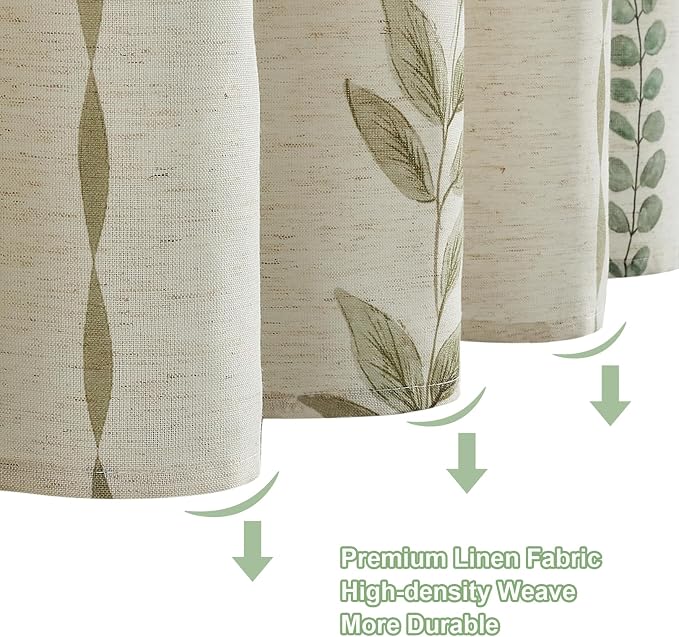 ORTIGIA Linen Striped Shower Curtain 72x84 Inch Extra Long with Metal Hooks,Sage Green Leaf Botanical Waterproof Natural Linen Bath Curtain for Rustic Farmhouse Bathroom Decor
