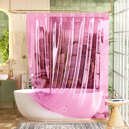 Bathway Shower Curtain Liner Pink Clear Shower Curtain Liner 72x72 PEVA Waterproof Shower Curtain Liner Plastic with 3 Magnets and 12 Rustproof Metal Grommets, Lightweight Shower Liner for Bathroom
