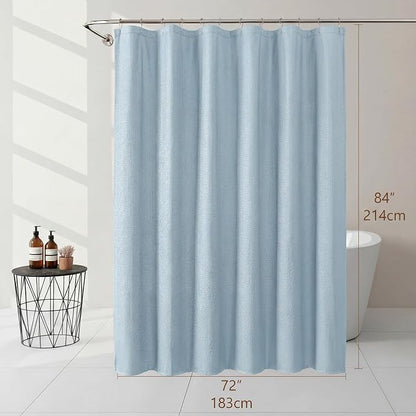 Long Shower Curtain 84 Inch Length 1 Piece, Embossed Textured Soft Fabric Bathroom Shower Curtain, Water Repellent Machine Washable Cloth Hotel Spa Bath Decor, Glacier Blue, 72Wx84L Inches
