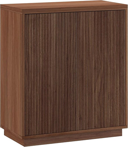 Henn&Hart 28" Fluted Wooden Accent Cabinet, Ribbed Modern Sideboard Buffet Cabinet with 2 Doors and an Adjustable Shelf for Living Room, Dining Room, Bedroom or Entryway, Medium Walnut