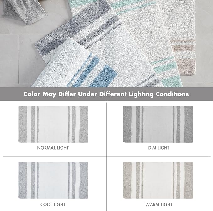 Madison Park Spa Cotton Bath Rug Non-Slip Absorbent Striped, 27 x 45, Grey | Quick Dry, Ultra Soft, Pile, Machine Washable, OEKO-TEX Certified