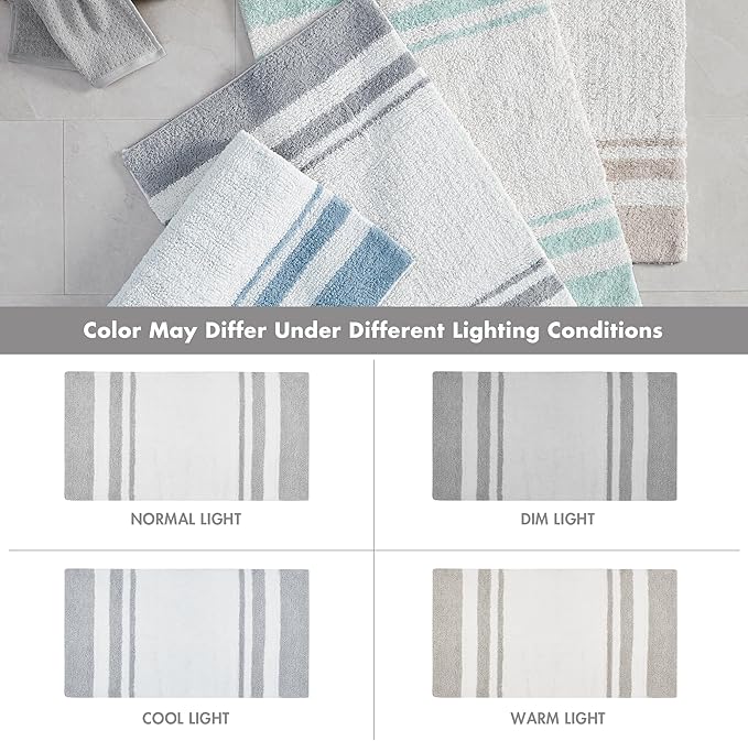 Madison Park Reversible Spa Cotton Bath Rug 100%-Cotton Striped Ultra Soft Water Absorbent, Fast Drying, Bath-Mats, Non-Slip Absorbent Quick Dry Mats for Tub, Shower Room, and Bathroom, 24x72, Grey | Quick Dry, Ultra Soft, Pile, Machine Washable, Plush...