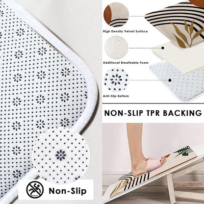 Bathroom Sets with Shower Curtain and Rugs, 4 Pcs Geometric Boho | Abstract Mid Century Bathroom Decor Set with Toilet Lid Cover, Non-Slip Bath Mats and Accessories 12 Hooks