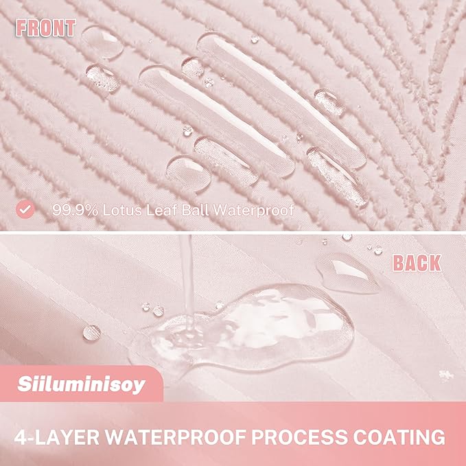 84in Extra Long Shower Curtain Pink Boho Shower Curtain with Tassel 72 x 84 Tufted Leaves Textured Striped Cute Shower Curtains for Bathroom