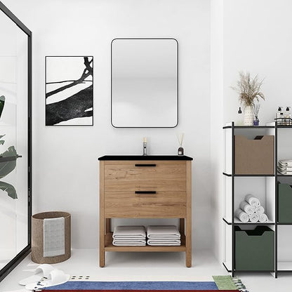30'' Freestanding Bathroom Vanity, 30 Inch Floor Stand Bathroom Vanity with Sink, Single Black Sink Cabinet Set, Modern Storage Cabinet, with Soft Closing Drawers, 01030IMO+9075BK