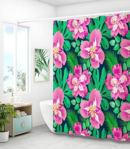 Shower Curtain for Bathroom Stall Boho Modern Cute Aesthetic Decorative Girly Waterproof Unique Pink Flowers Girls Chic Plants Design Teen Pretty Women Cortinas de Baño Bathtub 72 x72 Inch