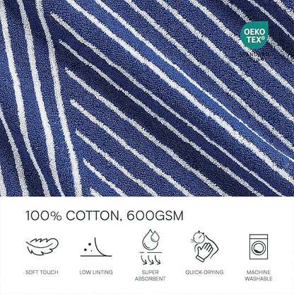 Lacoste Guethary Striped 6PC Towel Set – 100% Cotton, Reversible Design, Durable & Lightweight, Machine Washable – Surf Blue, 2 Bath Towels (30"x54"), 2 Hand Towels (16"x30"), 2 Washcloths (13"x13")