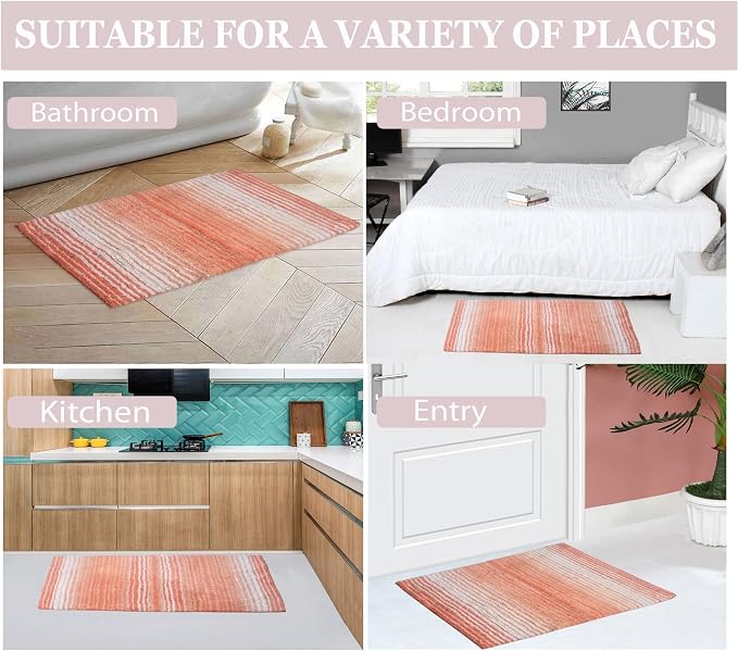 Home Weavers 100% Cotton Gradiation Collection Bathroom Décor | Washable Rug | Bathroom Mat | Kitchen Mat | Bathroom Rug Set | Bath Mat Set | Bath Floor Mat Non Slip, 4 Piece Set with Runner, Coral