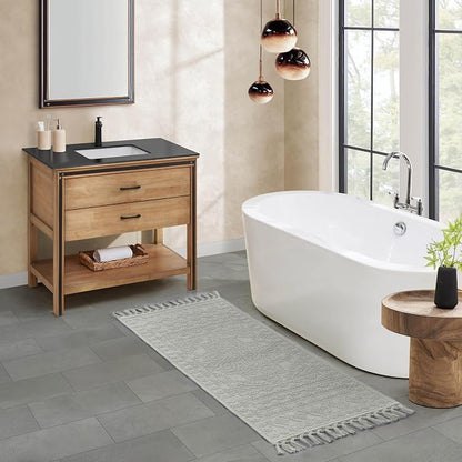 French Connection Nellore Bath Rugs, Woven and Beaded Bath Mats, Durable and Thick Bath Mats for Bathroom and Shower Rugs, 24" x 64", Medium Grey
