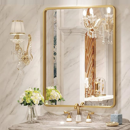 Brightify Gold Bathroom Mirror for Wall, 22x30 Inch Rectangular Gold Metal Framed Mirror, Modern Wall Mounted Vanity Mirror for Bathroom, Vertical or Horizontal