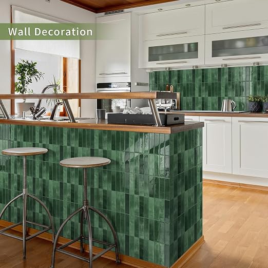 10 Sheets Upgraded Thicker Design Subway Tile Peel and Stick Backsplash | 12”×12”Self Adhesive Wall Tiles Stick on Back Splash for Kitchen,Bathroom,Camper(Forest Green)