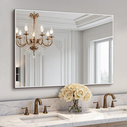Bathroom Vanity Mirror for Wall, 30"x40" Bathroom Mirror for Over Sink | HD Shatterproof Glass, Rectangular Metal Frame, Horizontally or Vertically, Mirror for Bathroom, Living Room, Entryway,Silver