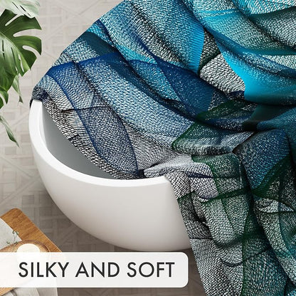 AmazerBath Shower Curtain Blue, Abstract Black Striped Cloth Shower Curtain Sets with 12 Shower Curtain Hooks, Luxury Rustic Fabric Washable Shower Curtain for Bathroom Home Decor, 72x72 Inches