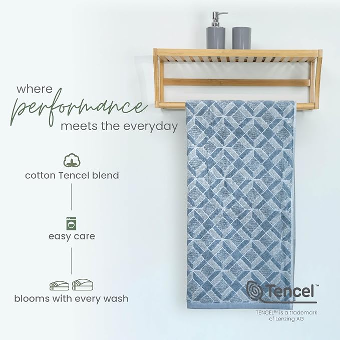 Martex Restore Geo Bath Towel – Soft, Absorbent, Moisture-Wicking and Quick to Dry – Lightweight for Everyday Use – Comfortable Feel with Convenient Loop for Hanging – 30" x 56" – Blue