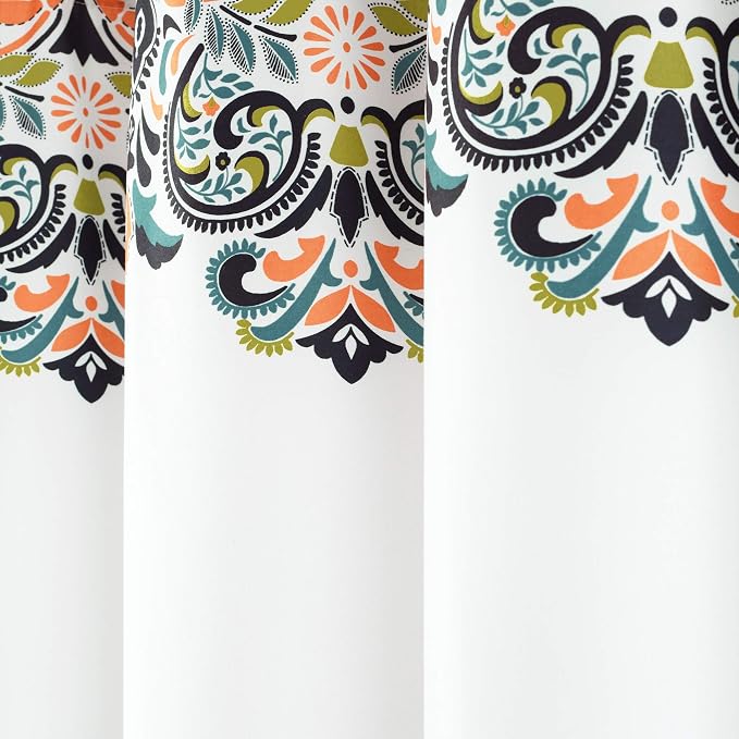Lush Decor Navy and Tangerine Clara Shower Curtain-Fabric Colorful Boho Paisley Damask Print Design, 72 x 72