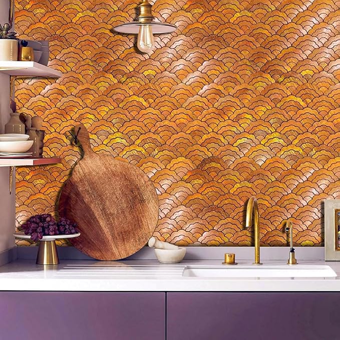 XUANINY 7-Sheet Peel and Stick Metal Backsplash Tiles, Self Adhesive Cloud-Shaped Aluminum Mosaic 3D Wall Sticker for Kitchen Bathroom Living Room Decor (Yellow, 11)