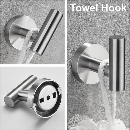 Nolimas 3-Pieces Set Brushed Nickel Bathroom Hardware SUS304 Stainless Steel Round Wall Mounted - Includes 12" Hand Towel Bar, Toilet Paper Holder, Robe Towel Hooks,Bathroom Accessories Kit