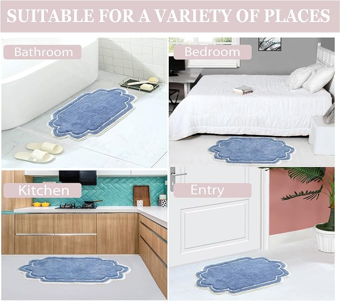 Home Weavers Allure Collection 100% Cotton Tufted Bathroom Rug, Soft and Absorbent Bath Rugs, Non-Slip Bath Carpet, Machine Wash Dry Bath Mats for Bathroom Floor, 21"x54" Runner, Blue