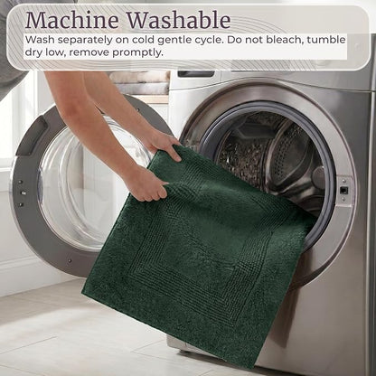 Bathroom Rugs - 2-Piece Cotton Bathroom Mat Set - Machine Washable Bath Mats for Bathroom, Kitchen, or Laundry Room by Lavish Home (Green)