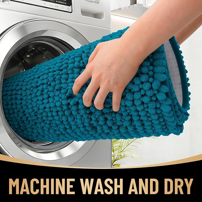 OLANLY Thick Chenille Large Bathroom Rugs Mats 70x46, Peacock Blue | Soft Absorbent Bath Rugs, Rubber Backing, Machine Wash Dry, Bath Mats for Bathroom, Tub and Shower, Home Decor Accessories