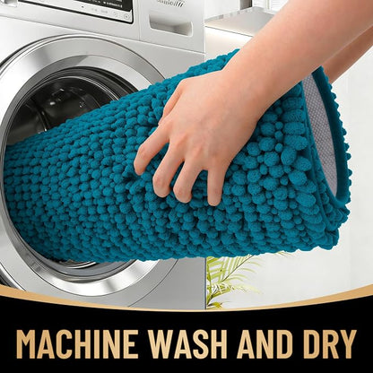 OLANLY Thick Chenille Absorbent Bathroom Rugs Mat 34x21, Peacock Blue | Soft Bath Rugs, Rubber Backing, Machine Wash Dry, Bath Mats for Bathroom, Tub and Shower, Home Decor Accessories