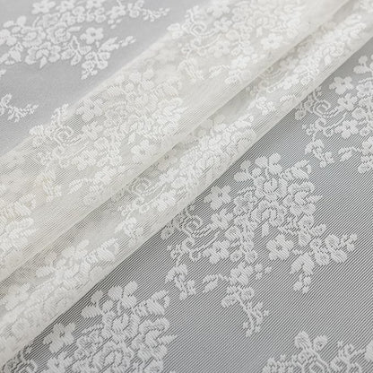 TUDECO Extra Long Shower Curtain - Rustic Lace Off White Shower Curtain with Attached Valance Vintage Floral Sheer Extra Wide Bathroom Decor Scalloped Edges, 102" W×84" L, 1 Panel, Cream