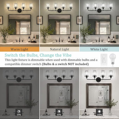 Black Vanity Lights, 4-Light Crystal Bathroom Light Fixtures | Modern Bathroom Vanity Light E26 Wall Light over Mirror (Exclude Bulb)
