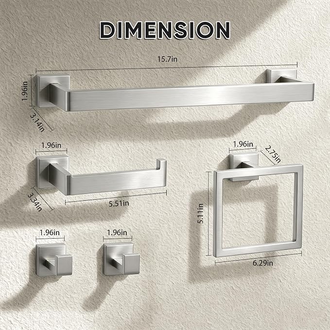 Brushed Nickel Towel Bar, SUS304 Stainless Steel Bathroom Hardware Set, Towel Racks for Bathroom Wall Mounted 16-Inches