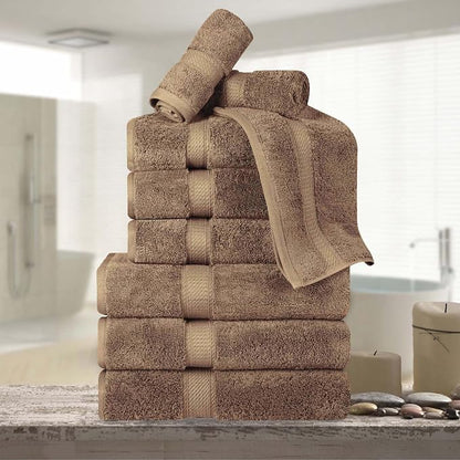 Superior Egyptian Cotton 800 GSM Plush & Absorbent, 9 Piece Set, Latte | Quick Dry, Soft Luxury Towel Set, Bath Essentials, Guest Bath, Spa, 3 Bath, 3 Hand, 3 Face Towel, Madeline Towels