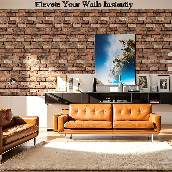 3D Wall Panels Peel and Stick, 10Pcs Brick Textured PVC Brick Panels | 11.81*11.81 Inch, Waterproof, Self-Adhesive Wall Tiles, for Accent Walls, Kitchen, Bathroom, Bedroom & Office Decor